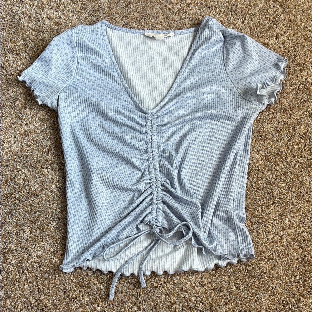 Light Blue Ruched V-Neck Top